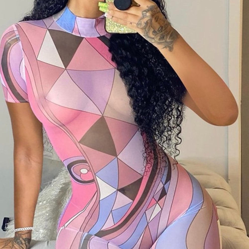 Pink Abstract Romper